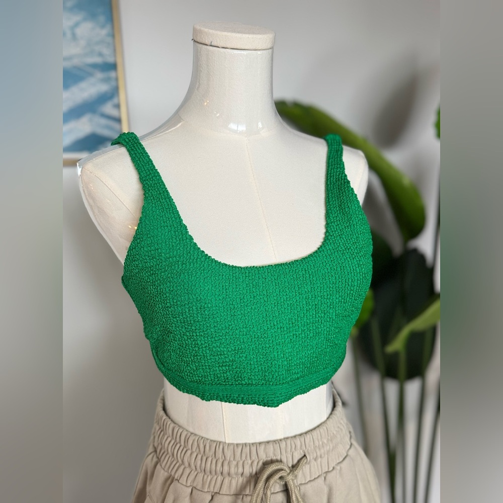 Lole green crinkle ribbed Y2K swim top stretchy size medium